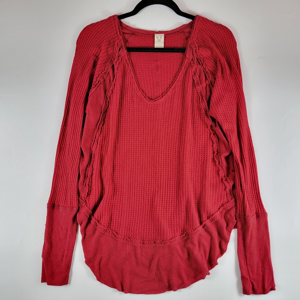We The Free V-Neck Waffle Shirt, Size M